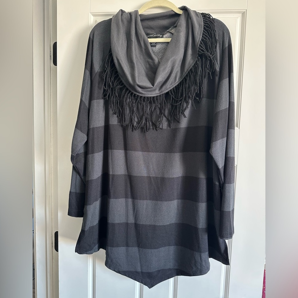 French Laundry women’s plus 3X Black and Gray Striped Cowl Neck Sweater
